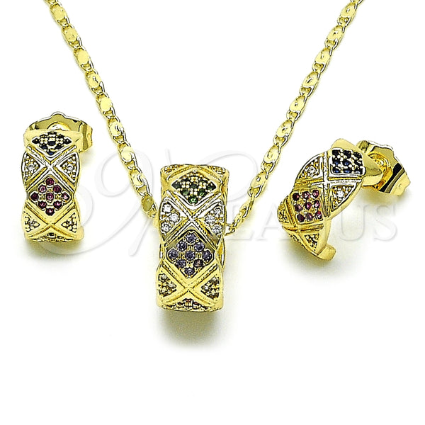 Juego de Arete y Dije de Adulto 10.196.0160 Oro Laminado, con Multicolor Micro Pave, Pulido, Tono Dorado