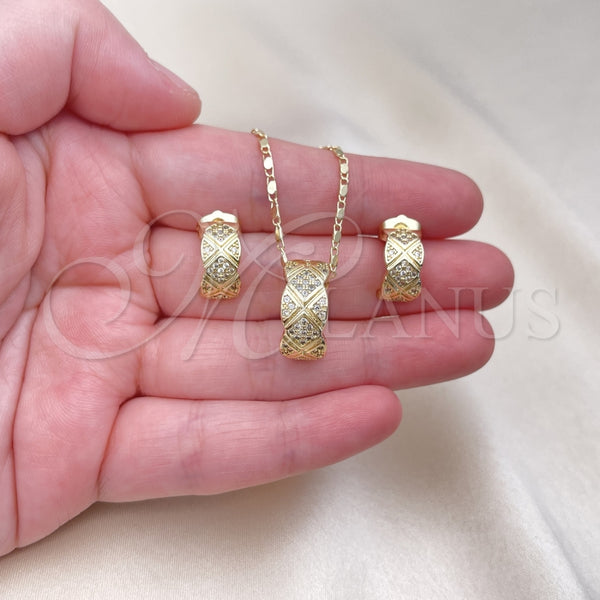 Juego de Arete y Dije de Adulto 10.196.0160.1 Oro Laminado, con Blanca Micro Pave, Pulido, Tono Dorado