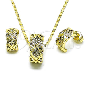 Juego de Arete y Dije de Adulto 10.196.0160.1 Oro Laminado, con Blanca Micro Pave, Pulido, Tono Dorado