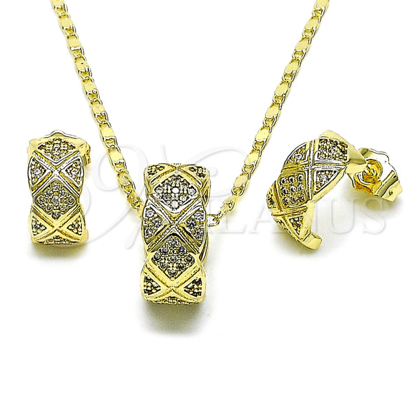Juego de Arete y Dije de Adulto 10.196.0160.1 Oro Laminado, con Blanca Micro Pave, Pulido, Tono Dorado