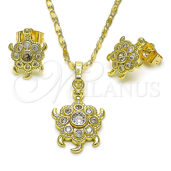 Juego de Arete y Dije de Adulto 10.196.0162.1 Oro Laminado, Diseño de Tortuga, con Blanca Zirconia Cubica, Pulido, Tono Dorado