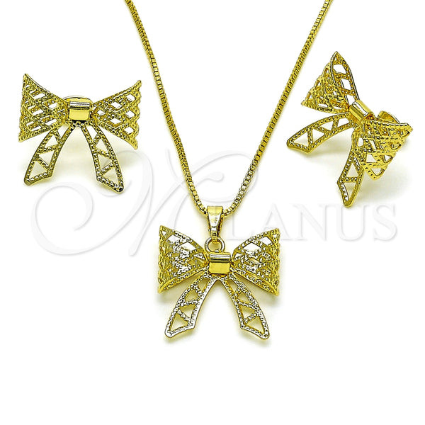 Juego de Arete y Dije de Adulto 10.341.0006 Oro Laminado, Diseño de Arco y File, Diamantado, Tono Dorado