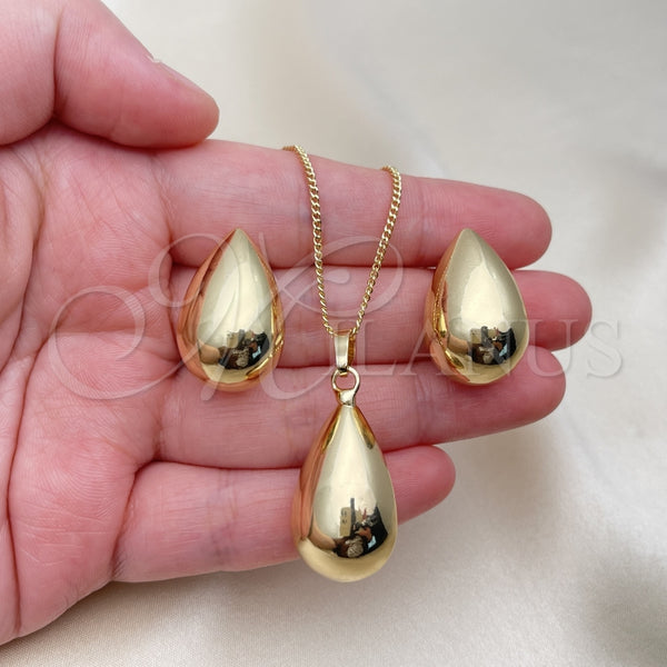 Juego de Arete y Dije de Adulto 10.163.0010 Oro Laminado, Diseño de Gota y Hueco, Pulido, Tono Dorado