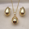 Juego de Arete y Dije de Adulto 10.163.0010 Oro Laminado, Diseño de Gota y Hueco, Pulido, Tono Dorado