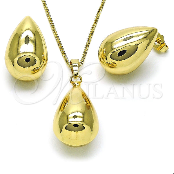 Juego de Arete y Dije de Adulto 10.163.0010 Oro Laminado, Diseño de Gota y Hueco, Pulido, Tono Dorado