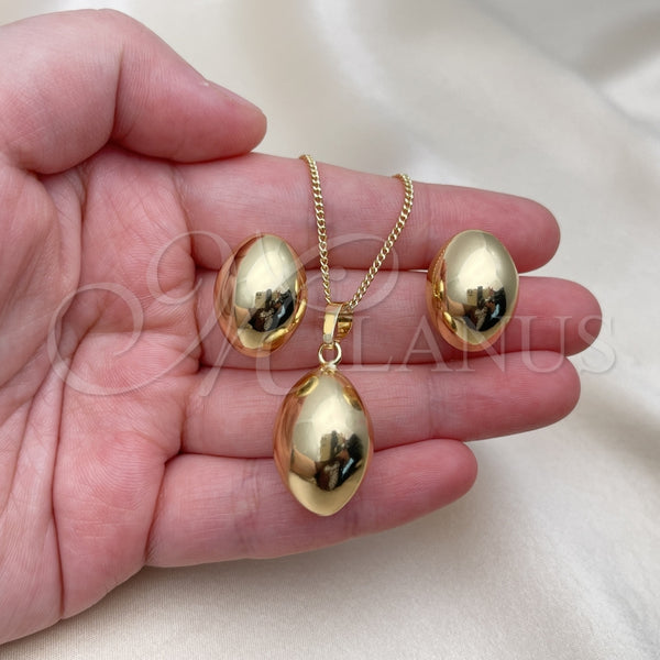 Juego de Arete y Dije de Adulto 10.163.0012 Oro Laminado, Diseño de Bola y Hueco, Pulido, Tono Dorado