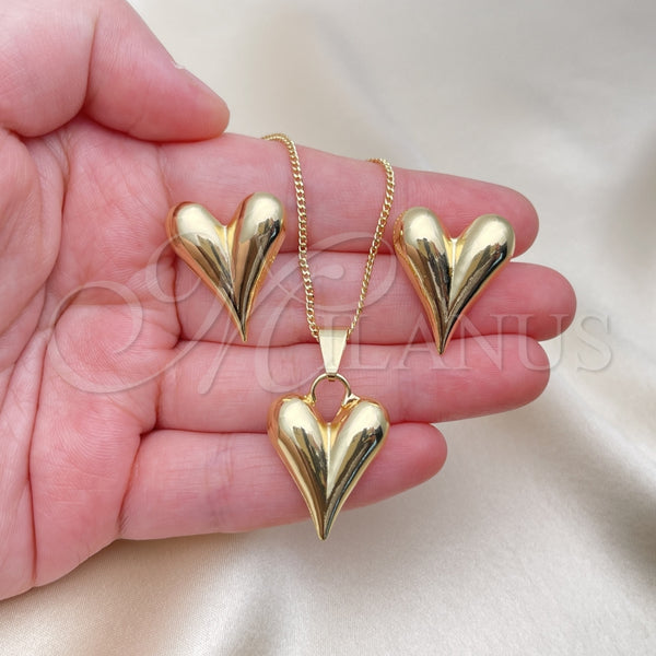 Juego de Arete y Dije de Adulto 10.163.0014 Oro Laminado, Diseño de Corazón y Hueco, Pulido, Tono Dorado