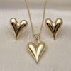 Juego de Arete y Dije de Adulto 10.163.0014 Oro Laminado, Diseño de Corazón y Hueco, Pulido, Tono Dorado