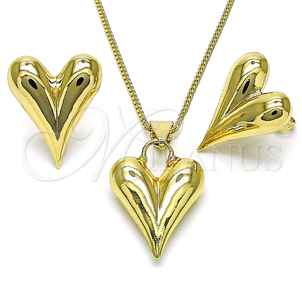 Juego de Arete y Dije de Adulto 10.163.0014 Oro Laminado, Diseño de Corazón y Hueco, Pulido, Tono Dorado