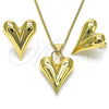 Juego de Arete y Dije de Adulto 10.163.0014 Oro Laminado, Diseño de Corazón y Hueco, Pulido, Tono Dorado