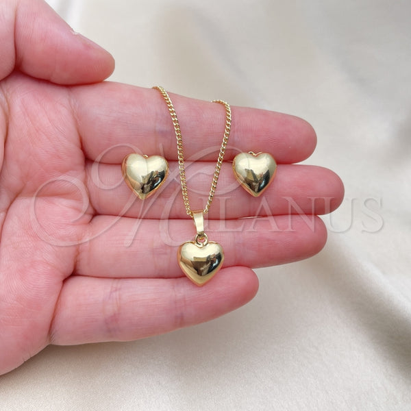 Juego de Arete y Dije de Adulto 10.163.0015 Oro Laminado, Diseño de Corazón y Hueco, Pulido, Tono Dorado