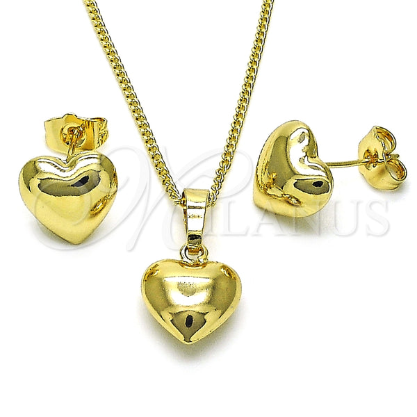 Juego de Arete y Dije de Adulto 10.163.0015 Oro Laminado, Diseño de Corazón y Hueco, Pulido, Tono Dorado