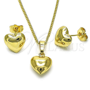 Juego de Arete y Dije de Adulto 10.163.0015 Oro Laminado, Diseño de Corazón y Hueco, Pulido, Tono Dorado