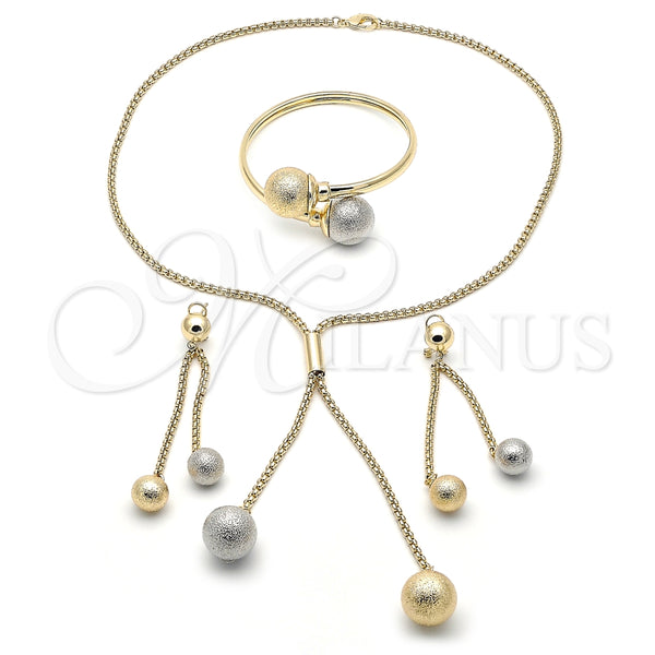 Collar, Pulsera y Dije 06.372.0070 Oro Laminado, Diseño de Bola y Long Box, Mate, Dos Tonos