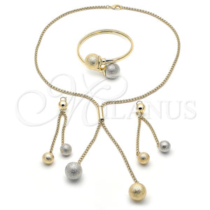 Collar, Pulsera y Dije 06.372.0070 Oro Laminado, Diseño de Bola y Long Box, Mate, Dos Tonos
