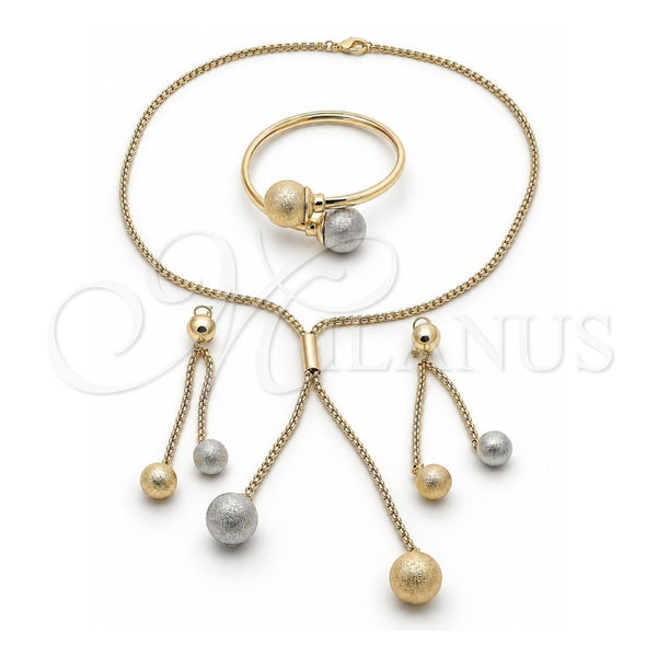 Collar, Pulsera y Dije 06.372.0070 Oro Laminado, Diseño de Bola y Long Box, Mate, Dos Tonos