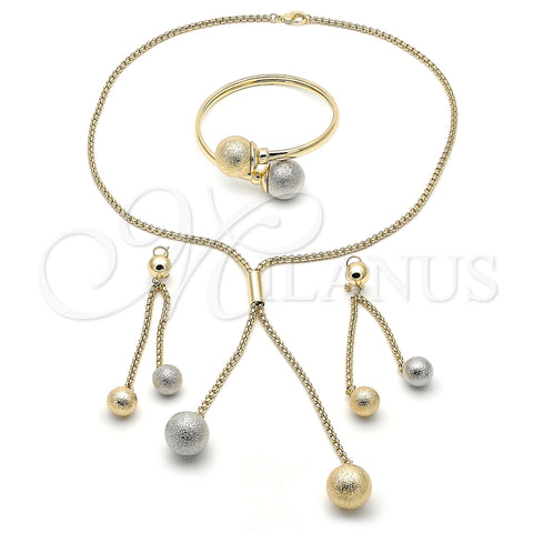 Collar, Pulsera y Dije 06.372.0070 Oro Laminado, Diseño de Bola y Long Box, Mate, Dos Tonos
