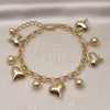 Pulsera de Dije 03.331.0255.08 Oro Laminado, Diseño de Corazón y Bola, Pulido, Tono Dorado (Grosor 06 MM, 8 Pulgadas de Largo)