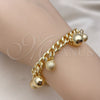 Pulsera de Dije 03.331.0256.09 Oro Laminado, Diseño de Bola y Miami Cubana, Pulido, Tono Dorado (07 MM Thickness, 9 Inches Length)