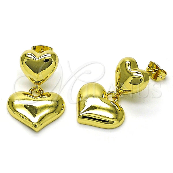 Arete Dormilona 02.341.0202 Oro Laminado, Diseño de Corazón, Pulido, Tono Dorado