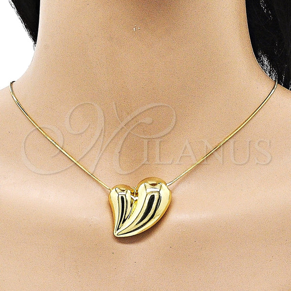 Collares con Dije 04.341.0122.20 Oro Laminado, Diseño de Corazón y Hueco, Pulido, Tono Dorado (01 MM Thickness, 20 Inches Length)