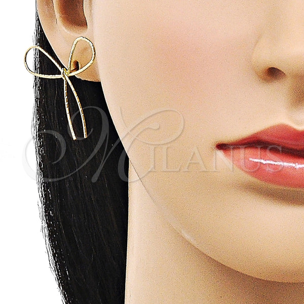 Arete Dormilona 02.213.0665 Oro Laminado, Diseño de Arco, Diamantado, Tono Dorado