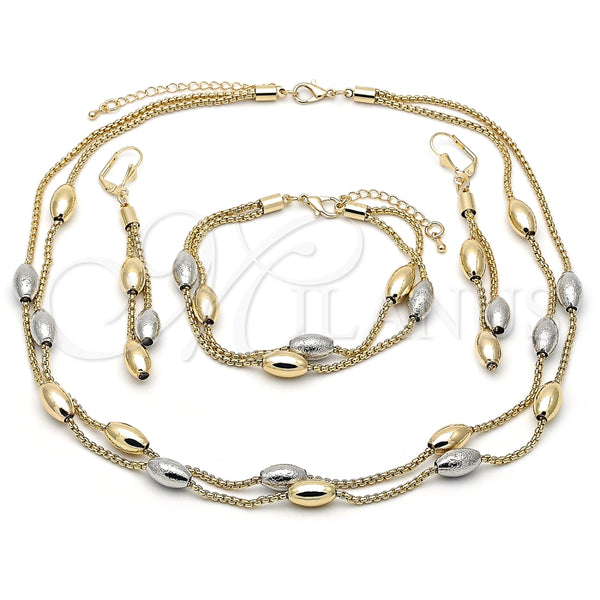 Collar, Pulsera y Dije 06.372.0072 Oro Laminado, Diseño de Box y Bola, Mate, Dos Tonos