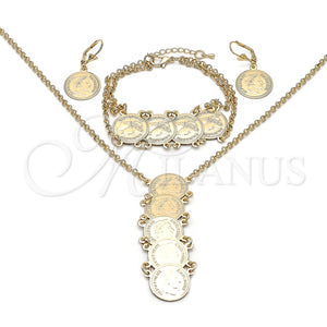 Collar, Pulsera y Dije 06.372.0074 Oro Laminado, Diseño de Rolo y Moneda, Pulido, Tono Dorado