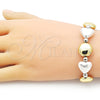 Pulsera Bolo Ajustable 03.341.0227.11 Oro Laminado, Diseño de Corazón y Bola, con Marfil Perla, Pulido, Dos Tonos (01 MM Thickness, 11 Inches Length)