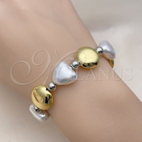 Pulsera Bolo Ajustable 03.341.0227.11 Oro Laminado, Diseño de Corazón y Bola, con Marfil Perla, Pulido, Dos Tonos (01 MM Thickness, 11 Inches Length)