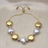 Pulsera Bolo Ajustable 03.341.0227.11 Oro Laminado, Diseño de Corazón y Bola, con Marfil Perla, Pulido, Dos Tonos (01 MM Thickness, 11 Inches Length)