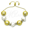 Pulsera Bolo Ajustable 03.341.0227.11 Oro Laminado, Diseño de Corazón y Bola, con Marfil Perla, Pulido, Dos Tonos (01 MM Thickness, 11 Inches Length)