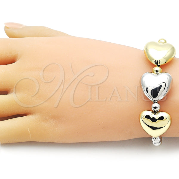 Pulsera Elegante 03.341.0228.07 Oro Laminado, Diseño de Corazón y Bola, Pulido, Dos Tonos (06 MM Thickness, 8 Inches Length)