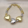 Pulsera Elegante 03.341.0228.07 Oro Laminado, Diseño de Corazón y Bola, Pulido, Dos Tonos (06 MM Thickness, 8 Inches Length)
