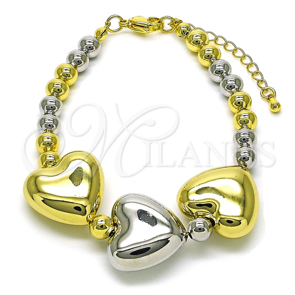 Pulsera Elegante 03.341.0228.07 Oro Laminado, Diseño de Corazón y Bola, Pulido, Dos Tonos (06 MM Thickness, 8 Inches Length)