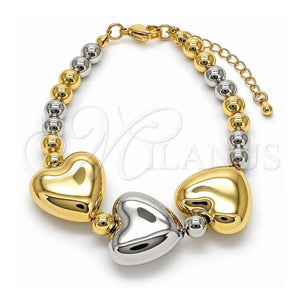 Pulsera Elegante 03.341.0228.07 Oro Laminado, Diseño de Corazón y Bola, Pulido, Dos Tonos (Grosor 06 MM, 8 Pulgadas de Largo)