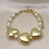 Pulsera Elegante 03.341.2281.07 Oro Laminado, Diseño de Corazón y Bola, con Marfil Perla, Pulido, Tono Dorado (06 MM Thickness, 7 Inches Length)