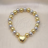Pulsera Elegante 03.341.2282.1.07 Oro Laminado, Diseño de Corazón y Bola, Pulido, Dos Tonos (08 MM Thickness, 7 Inches Length)