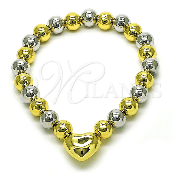 Pulsera Elegante 03.341.2282.1.07 Oro Laminado, Diseño de Corazón y Bola, Pulido, Dos Tonos (08 MM Thickness, 7 Inches Length)