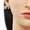 Arete Dormilona 02.341.0203 Oro Laminado, Diseño de Arco, Diamantado, Tono Dorado