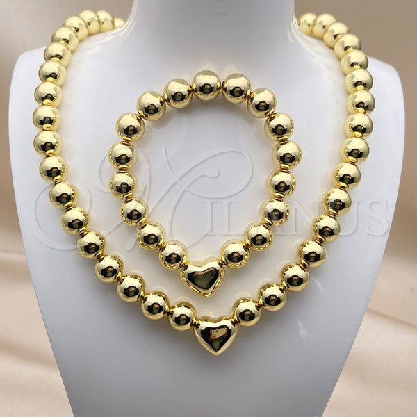 Collar y Pulsera 06.341.0010.1 Oro Laminado, Diseño de Bola y Corazón, Pulido, Tono Dorado