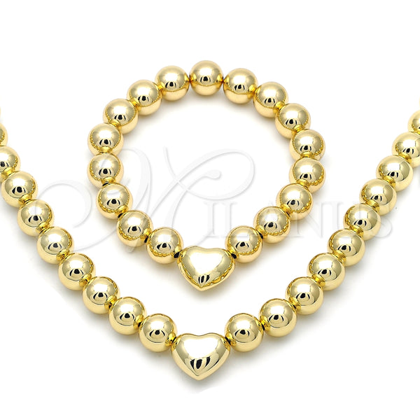 Collar y Pulsera 06.341.0010.1 Oro Laminado, Diseño de Bola y Corazón, Pulido, Tono Dorado