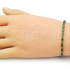Pulsera Tennis 03.283.0354.3.07 Oro Laminado, Diseño de Baguette, con Verde Zirconia Cubica, Pulido, Tono Dorado (03 MM Thickness, 7 Inches Length)