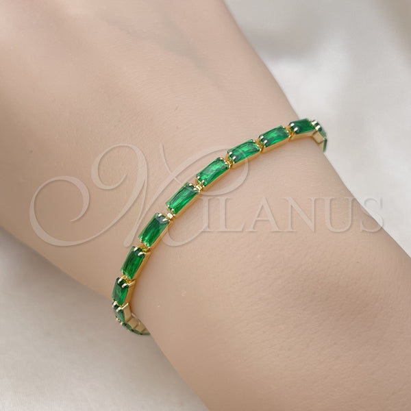 Pulsera Tennis 03.283.0354.3.07 Oro Laminado, Diseño de Baguette, con Verde Zirconia Cubica, Pulido, Tono Dorado (03 MM Thickness, 7 Inches Length)