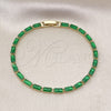 Pulsera Tennis 03.283.0354.3.07 Oro Laminado, Diseño de Baguette, con Verde Zirconia Cubica, Pulido, Tono Dorado (03 MM Thickness, 7 Inches Length)