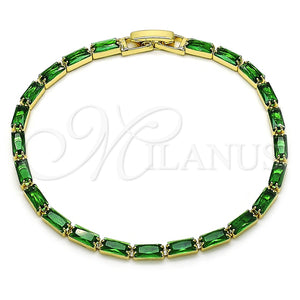 Pulsera Tennis 03.283.0354.3.07 Oro Laminado, Diseño de Baguette, con Verde Zirconia Cubica, Pulido, Tono Dorado (03 MM Thickness, 7 Inches Length)