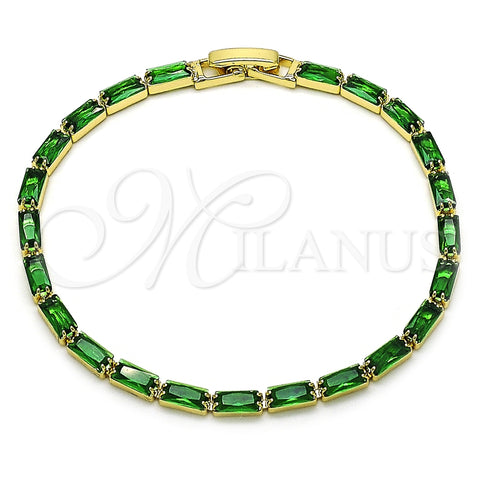 Pulsera Tennis 03.283.0354.3.07 Oro Laminado, Diseño de Baguette, con Verde Zirconia Cubica, Pulido, Tono Dorado (03 MM Thickness, 7 Inches Length)