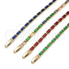 Pulsera Tennis 03.283.0354.3.07 Oro Laminado, Diseño de Baguette, con Verde Zirconia Cubica, Pulido, Tono Dorado (03 MM Thickness, 7 Inches Length)