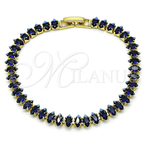 Pulsera Tennis 03.283.0355.4.07 Oro Laminado, Diseño de Cluster, con Zafiro Azul Zirconia Cubica, Pulido, Tono Dorado (06 MM Thickness, 7 Inches Length)