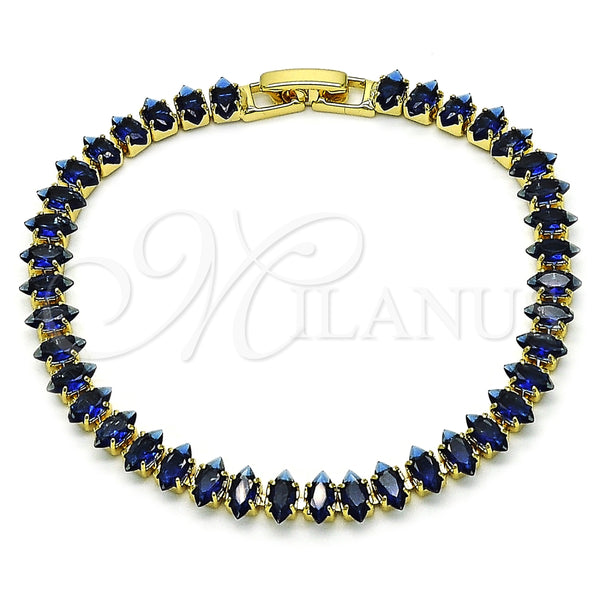 Pulsera Tennis 03.283.0355.4.07 Oro Laminado, Diseño de Cluster, con Zafiro Azul Zirconia Cubica, Pulido, Tono Dorado (06 MM Thickness, 7 Inches Length)